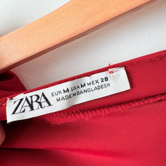 Zara Polyamide Midi Dress Red Size Medium - Picture 9 of 10